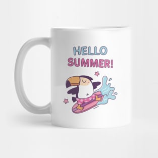 Hello Summer, Cute Toucan Surfing The Waves Mug